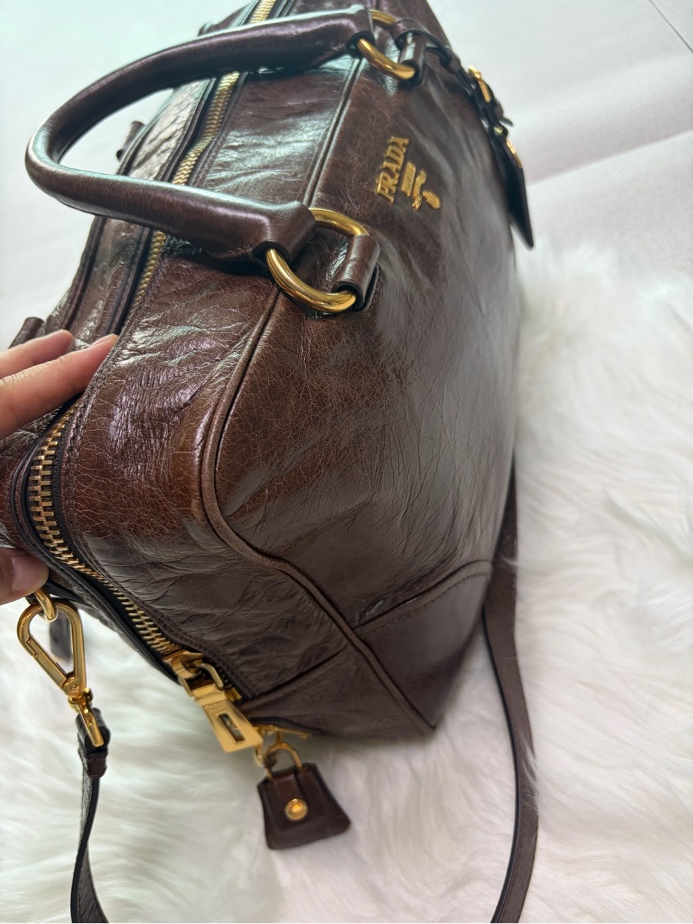 PRADA Brown Leather Satchel Bag - Picture 5 of 15